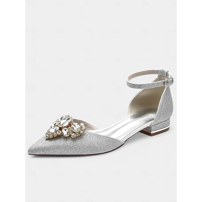 Glamorous Wedding Flats for Women with Crystal Embellishment – Pointed Toe, Low Block Heel, Elegant Bridal Shoes for Special Occasions3