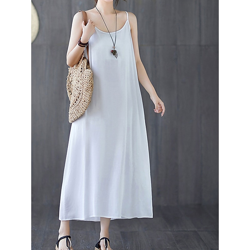 Women's Long Dress Maxi Dress Cotton Linen Dresses Casual Dress Slip Dress Basic Casual Vacation Casual Daily Regular Fit Plain Sleeveless Strap Black White Pink Blue Summer Spring4
