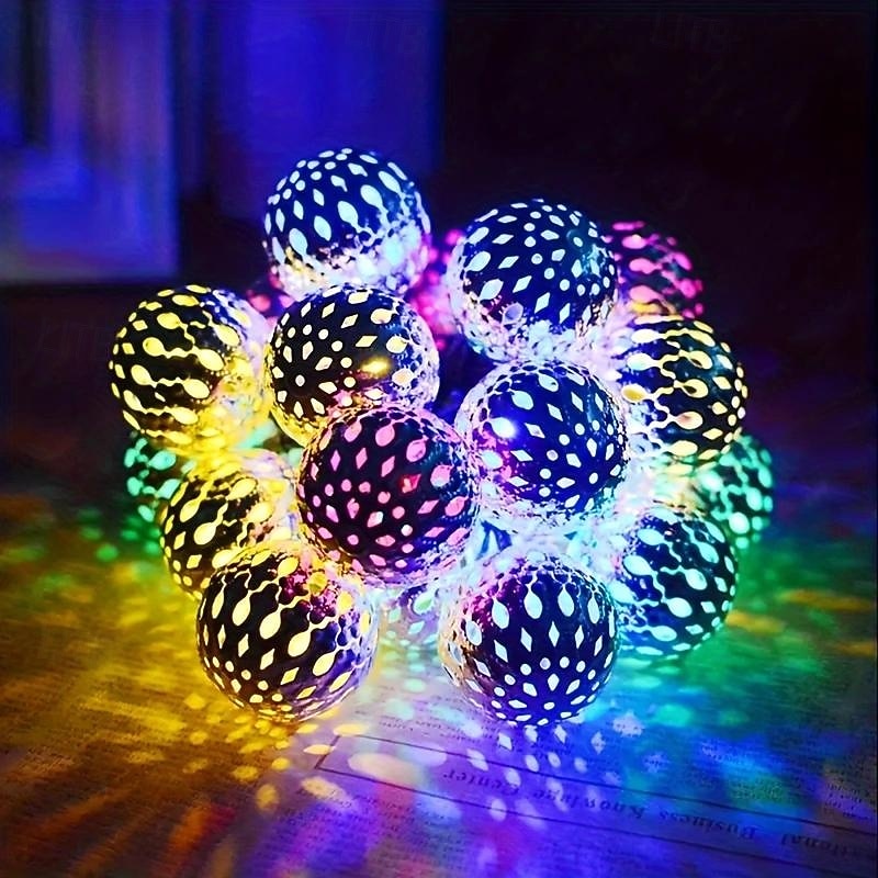5M-20Leds/6.5M-30Leds Outdoor Solar Moroccan Ball Light String Courtyard Garden Fence Balcony Steps Festival Wedding Atmosphere Decorative Light String3