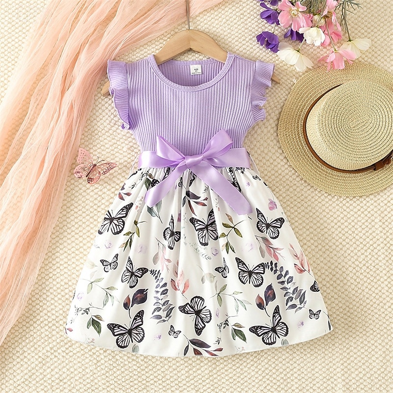 Kids Girls' Dress Floral Dress Flower Sleeveless Outdoor Casual Ruffle Fashion Daily Polyester Knee-length Casual Dress A Line Dress Summer 4 years+ Pink Red Purple