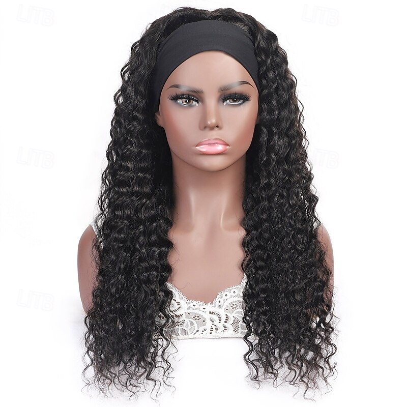 Human Hair Wig Full Mechanism Natural Color Headband Wig Deep Wave Wig 150% Density3