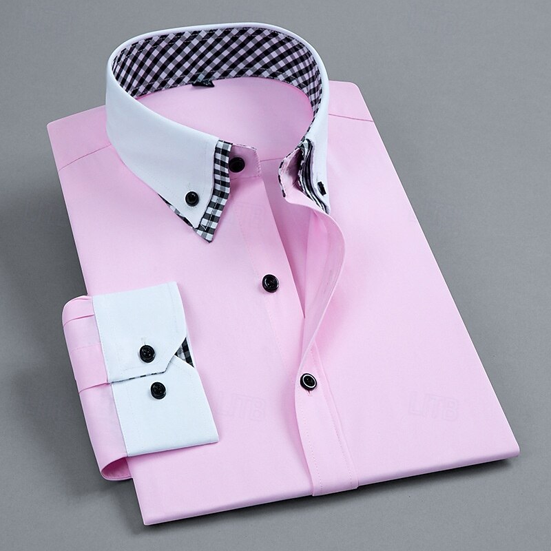 Men's Shirt Dress Shirt Button Up Shirt Plain Wedding Party White Pink Blue Light Purple Long Sleeve Lapel Spring Fall Clothing Apparel Pocket4