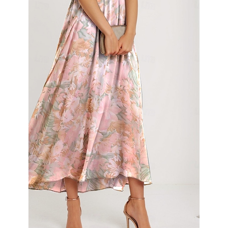 Women's Maxi Dress A Line Dress Elegant Daily Date Regular Fit Floral Short Sleeve V Neck Pink Summer2