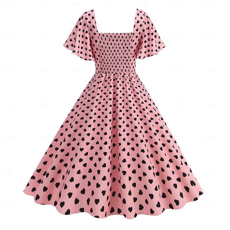 1950s Vintage Inspired Knee Length Dress A-Line Dress Tea Dress Heart A-Line Fancy Dress Women's Christmas Carnival New Year Homecoming Daily Wear Bachelorette Party Adults' Dress Summer2