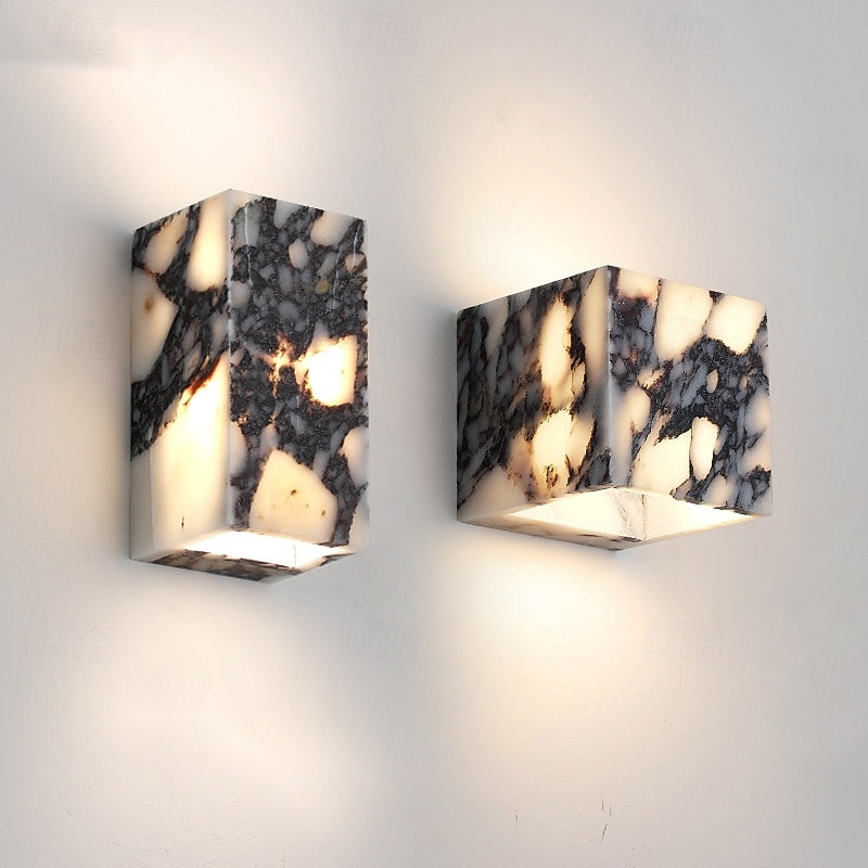 Wabi-Sabi Waterproof Natural Purple Marble Wall Lamp for Bedroom Hallway Entranceway