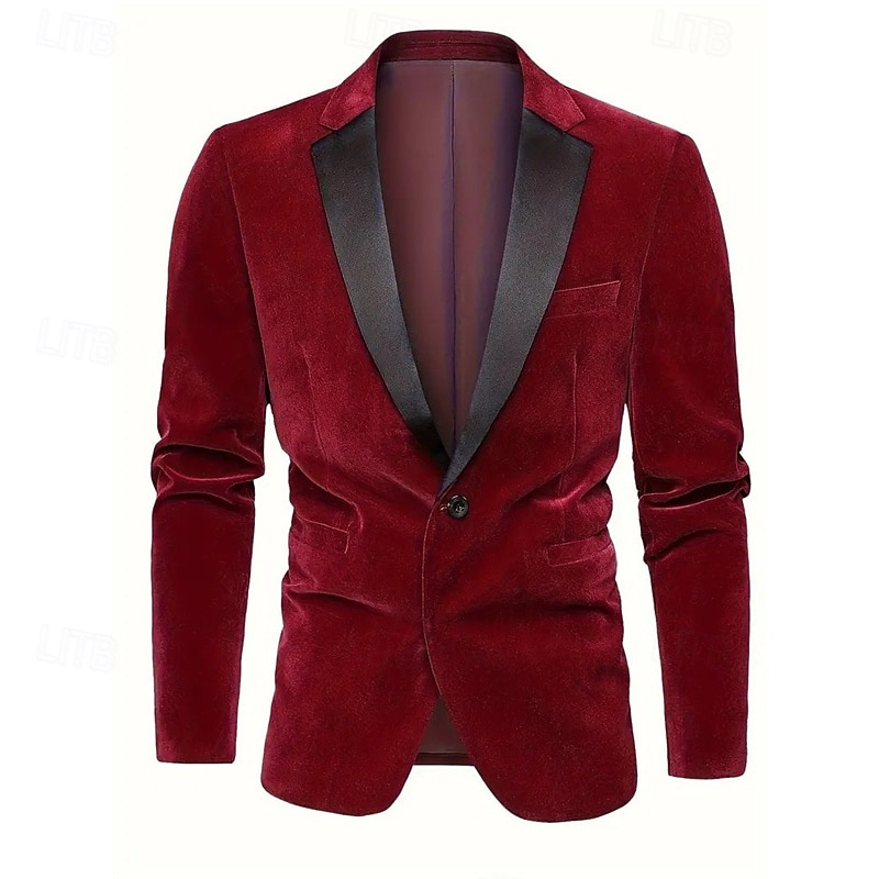Men's Blazer Velvet Blazer Business Cocktail Party Wedding Party Fashion Casual Spring Fall Polyester Solid Color Pocket Buttons Comfortable Single Breasted Blazer Red Green4