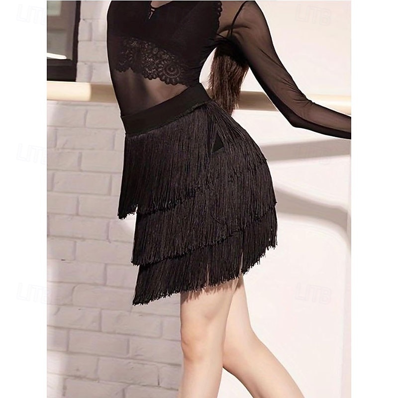 Women's Fringe Dance Skirt Latin Tango Salsa Hall Fringe Short Mini Skirt Sexy Multi-Layer Wrap Dress3