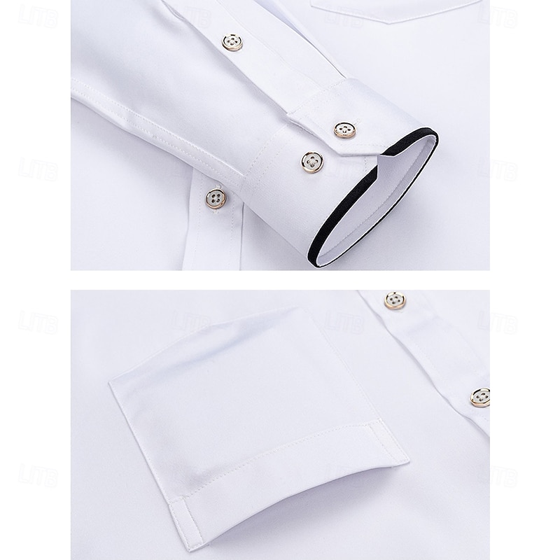 Men's Dress Shirt Button Down Shirt Non Iron Shirt Solid / Plain Color Wedding Light Blue Black White Pink Long Sleeve Turndown All Seasons Clothing Apparel Patchwork3