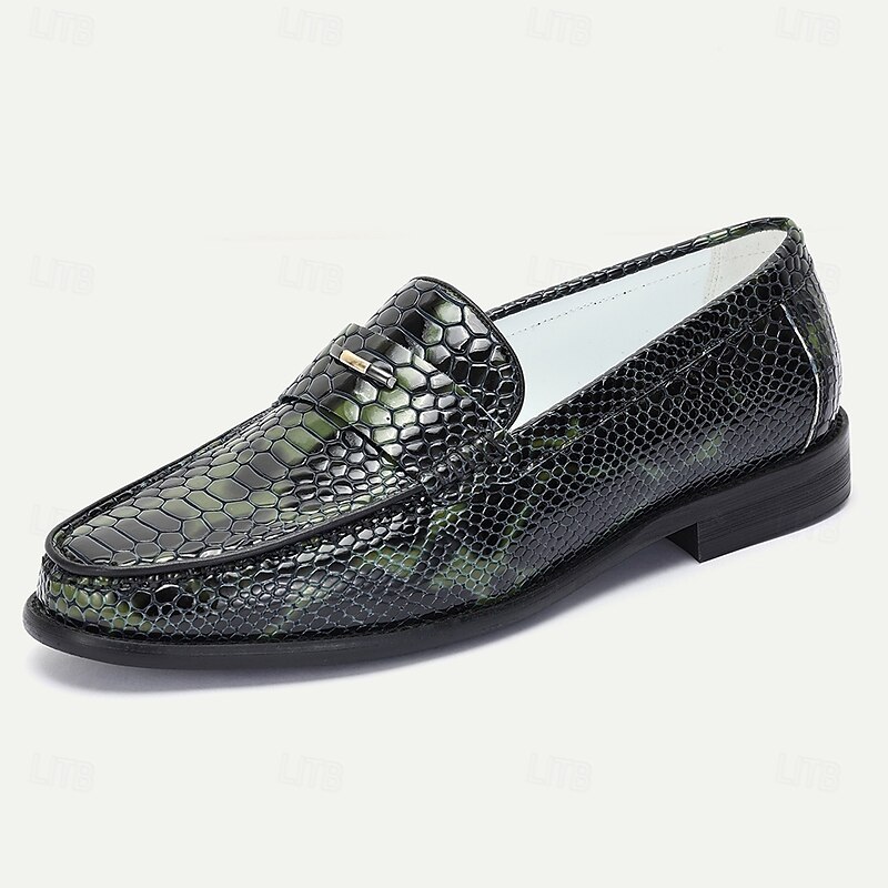 Men's Luxury Genuine Leather Loafers – Snake Pattern Slip-On Dress Shoes for Formal & Business Wear2