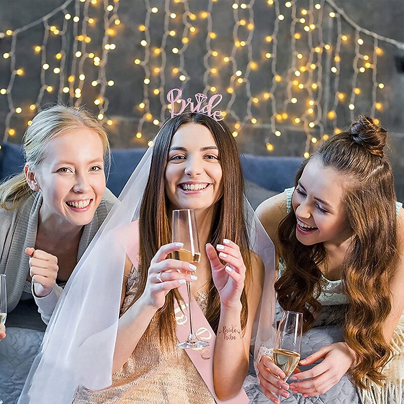 Bride to Be Sash, Hen Party Accessories, Include Sash, Tiara, Hen Tattoo, Bride Veil with Comb on Hen Do Party, Bridal Shower, Bachelorette Party, Hen Party Games,Wedding,Hen Party Decor4