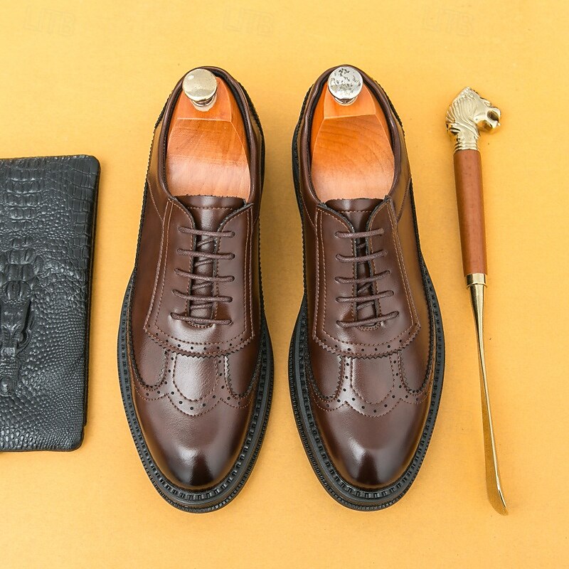 Men's Red-Brown Oxford Shoes - Faux Leather with Brogue Perforation Detailing, Classic Formal Footwear for Men, Perfect for Weddings, Business Meetings & Special Events2