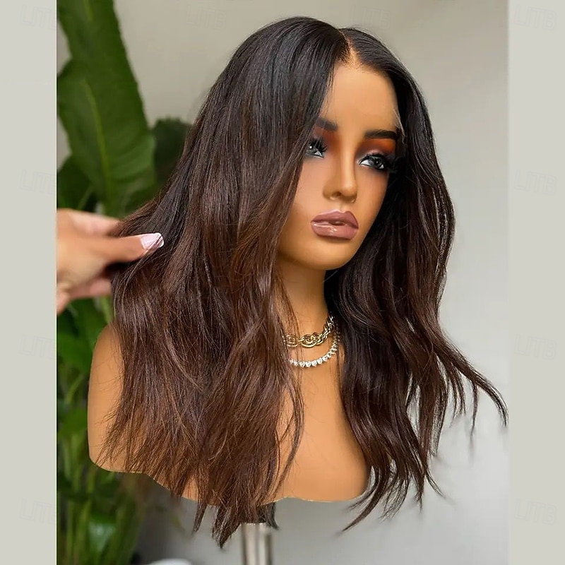 Human Hair 5x5 Closure 13x4 Lace Front Wig Middle Part Brazilian Hair Wavy Brown Wig 130% 150% Density Ombre Hair Glueless Pre-Plucked For Women Long Human Hair Lace Wig4