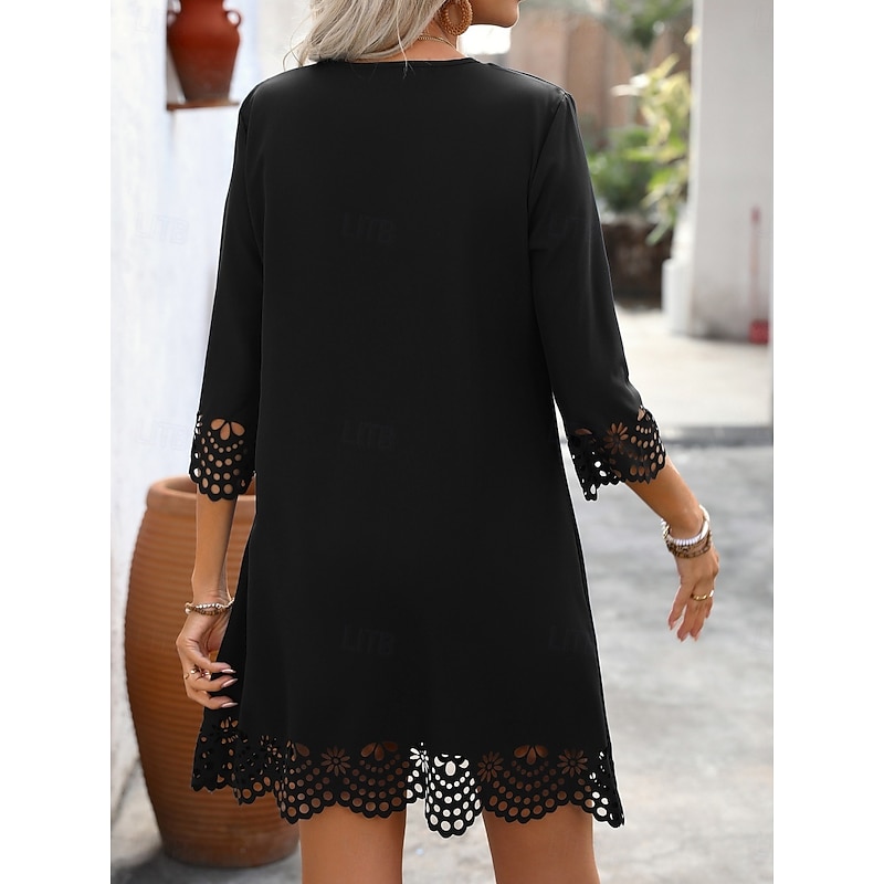 Women's Mini Dress Black Dress Casual Dress Cocktail Dress Formal Dress Basic Casual Vacation Daily Regular Fit Plain 3/4 Length Sleeve V Neck Black Red Blue Summer2