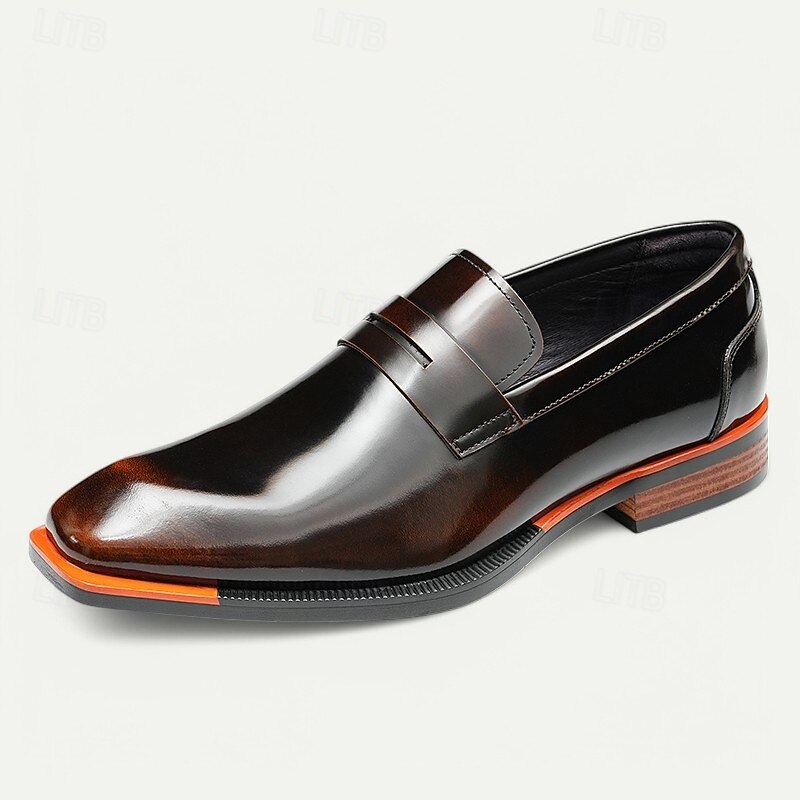 Men's Black Premium Cowhide Slip-On Loafers with Contrast Orange Accent, Formal Style for Business and Special Events3