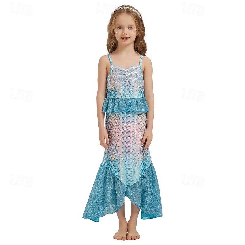 2 Pieces Kids Girls' Mermaid Mermaid Swimwear Set Sleeveless Vacation Performance 4 years+ Summer Multicolor Pink Red4