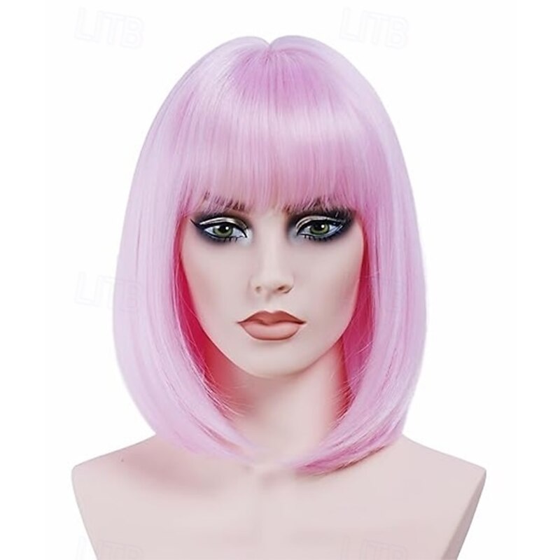 Short  Bob Wig with Bangs Hair Synthetic Heat Resistant Wigs for Women