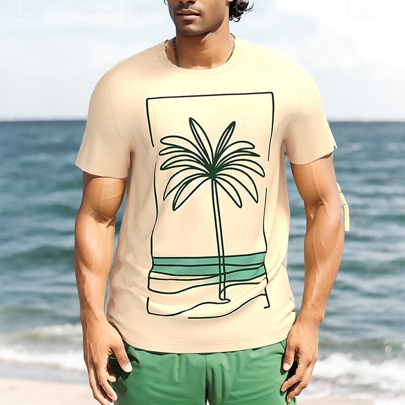 Men's Coconut Palm T Shirt Short Sleeve T shirt 3D Print Crew Neck Shirt Tropical Hawaiian Vacation Street Daily Khaki Summer Spring Clothing Apparel S M L XL XXL XXXL2