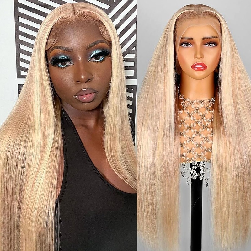 13x4 Lace Front Wig P10/613 Highlight Wig Human Hair Straight Hair  Colored Human Hair Wigs 180% Density