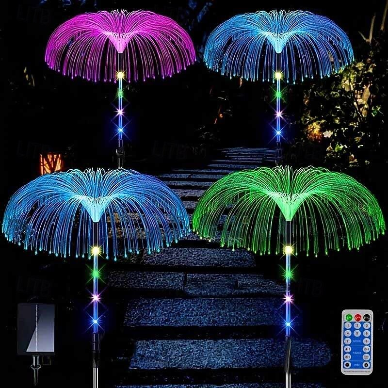 4 Pcs Outdoor Solar Powered Pole Jellyfish Light String Colorful Light Courtyard Garden Path Lawn Wedding Valentine's Day Festival Atmosphere Decorative Light String2
