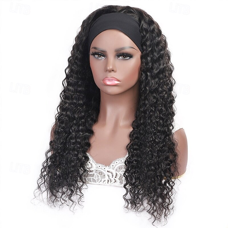 Human Hair Wig Full Mechanism Natural Color Headband Wig Deep Wave Wig 150% Density4