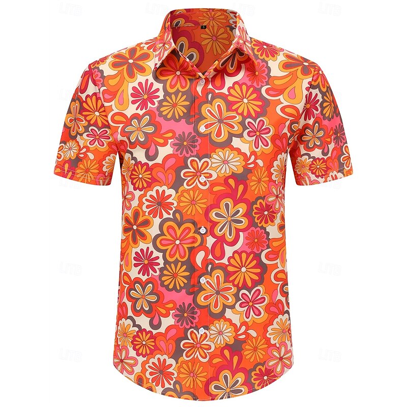 Retro Vintage 1970s Shirt Aloha Shirt Hippie Floral Daisy Fancy Dress Men's Vacation Party Pride Parade Adults' Shirt