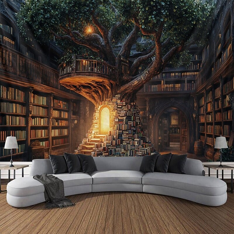 Landscape Tree House Hanging Tapestry Wall Art Large Tapestry Mural Decor Photograph Backdrop Blanket Curtain Home Bedroom Living Room Decoration3