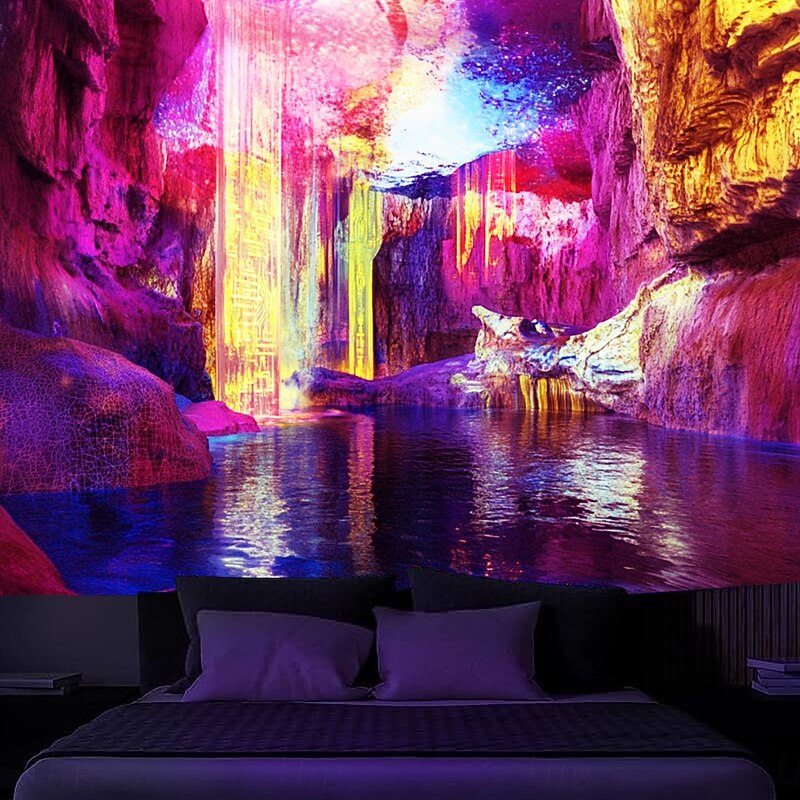 Blacklight Tapestry Glow in the Dark Glow Party UV Reactive Trippy Cave Misty Nature Landscape Hanging Tapestry Wall Art Mural for Living Room Bedroom4
