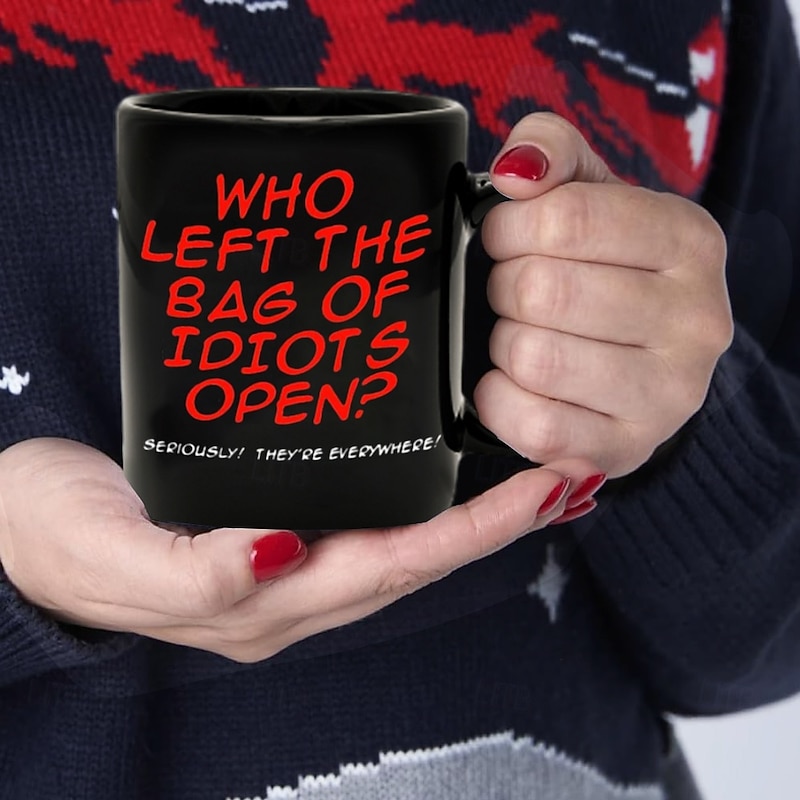 Who Left the Bag of Idiots Open Coffee Mug Black Retro Vintage Ceramic Mug with Graphic Design 12oz/330ml Perfect Gift for Music Lovers Guitarists and Band Members3