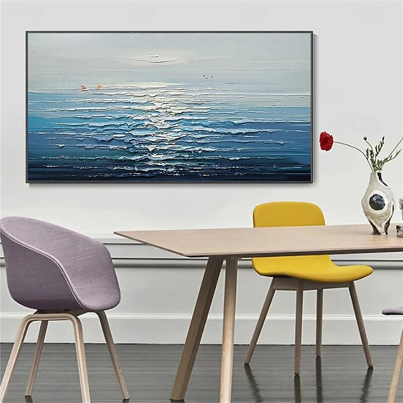 Blue Ocean Oil Painting hand painted Contemporary Indigo Painting on Canvas Large Art Ocean Sea Painting in the Deep oil painting Home Decor Painting 3D seascape painting for office wall decoration4