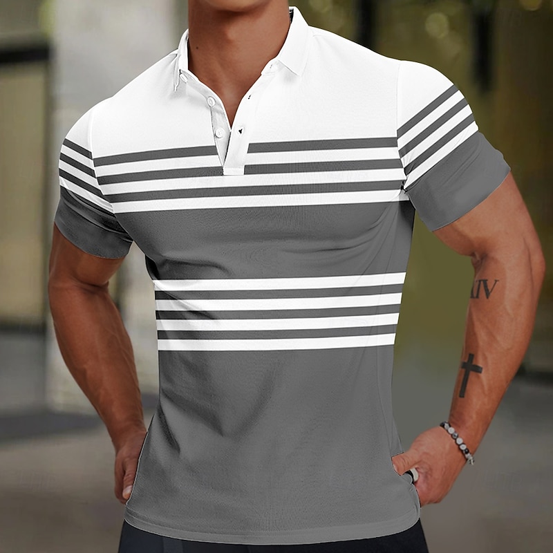 Men's Line Rugby Polo Short Sleeve Polo Shirts Collared Shirts Casual School Outdoor Athleisure Daily Wear 3D Print Summer Red Dark Green Dark Blue4