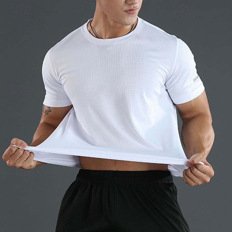 Men's Tee Short Sleeve Shirt Tee Top Short Sleeve Crewneck Spring &  Fall Solid / Plain Color Fashion Designer Quick Dry Vacation Street Going out Black White Red Top Tee for Men3