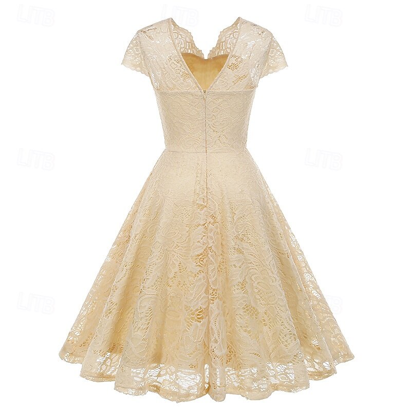 Elegant 1950s Vintage Inspired Knee Length Dress A-Line Dress Tea Dress Lace A-Line Fancy Dress Women's Christmas Carnival New Year Homecoming Daily Wear Bachelorette Party Adults' Homecoming Dresses3