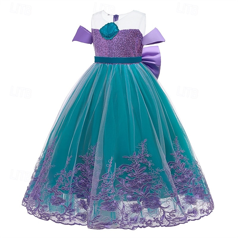 Kids Girls' Dress Color Block Sleeveless Performance Outdoor Mesh Adorable Costume Polyester Maxi Casual Dress A Line Dress Tulle Dress Summer Spring 4 years+ Blue Purple2