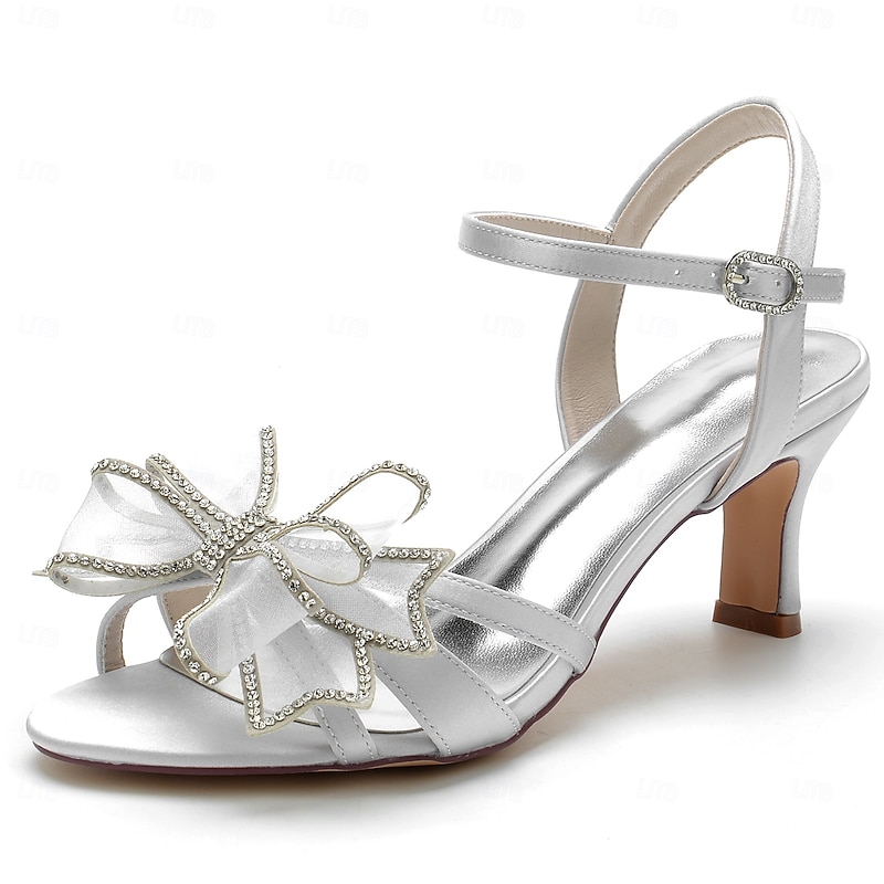 Luxury Bridal Kitten Heel Sandals with Rhinestone Bow Detail – Beige Wedding Heels with Adjustable Straps