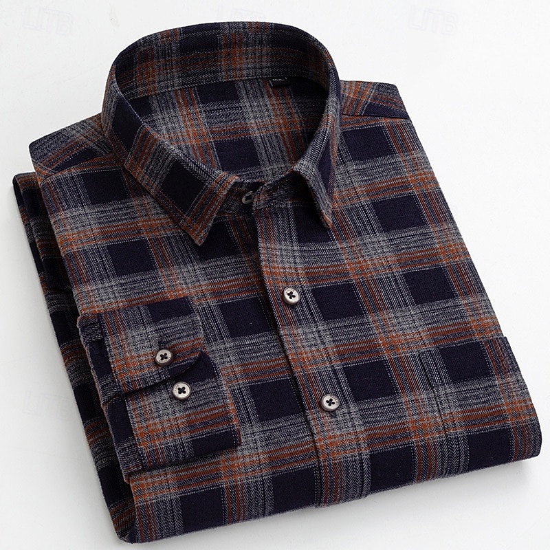 Men's Shirt Summer Shirt Casual Shirt Button Up Shirt Red Blue Orange Dark Blue Long Sleeve Plaid Lapel Vacation Hawaiian Button-Down Clothing Apparel 100% Cotton Fashion Casual Comfortable2