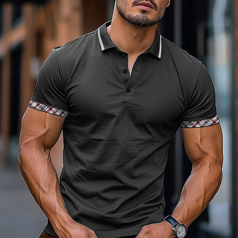 Men's Solid Color Polo Short Sleeve Polo Shirts Collared Shirts Business Casual School Outdoor Daily Wear Home Wear 3D Print Summer Army Green Dark Blue Gray3