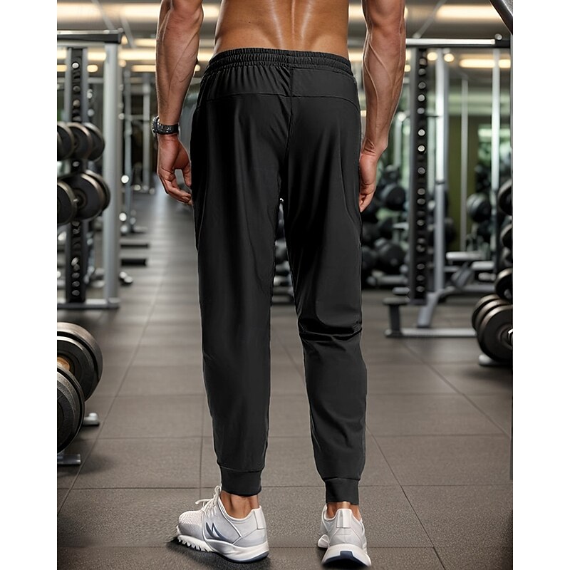 Men's Athletic Pants GYM Pants Running Pants Training Athletic Daily High Stretch Comfortable Breathable Pocket Elastic Waist Drawstring Plain Full Length Sports Casual Activewear Black Grey2