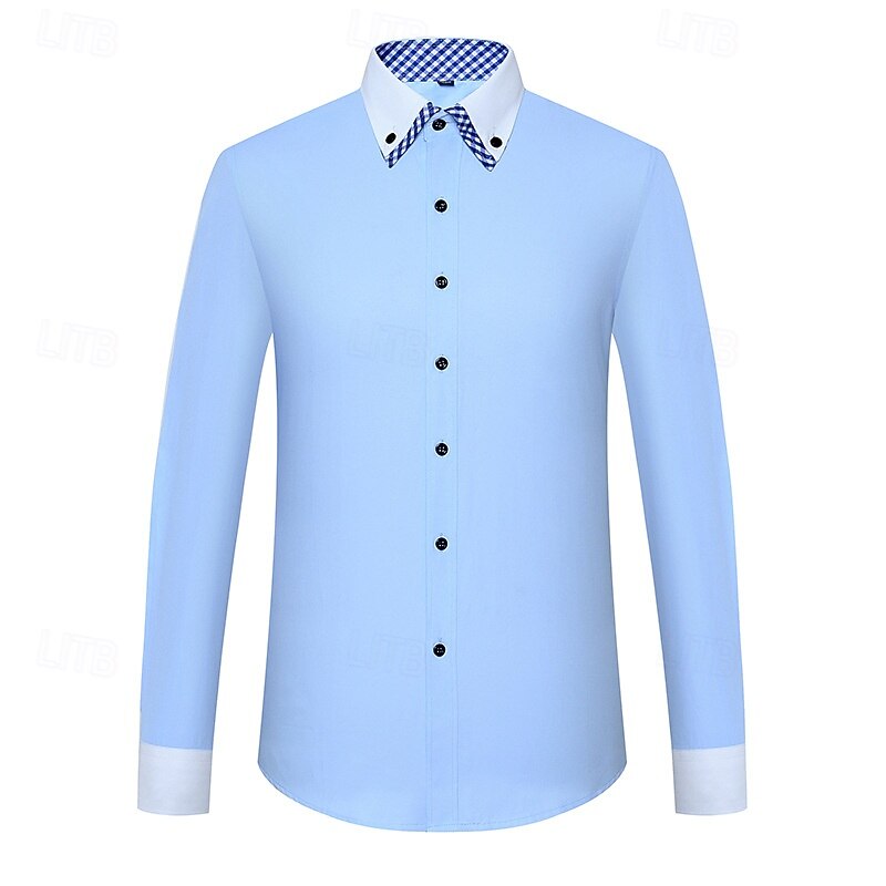 Men's Shirt Dress Shirt Button Up Shirt Plain Wedding Party White Pink Blue Light Purple Long Sleeve Lapel Spring Fall Clothing Apparel Pocket3