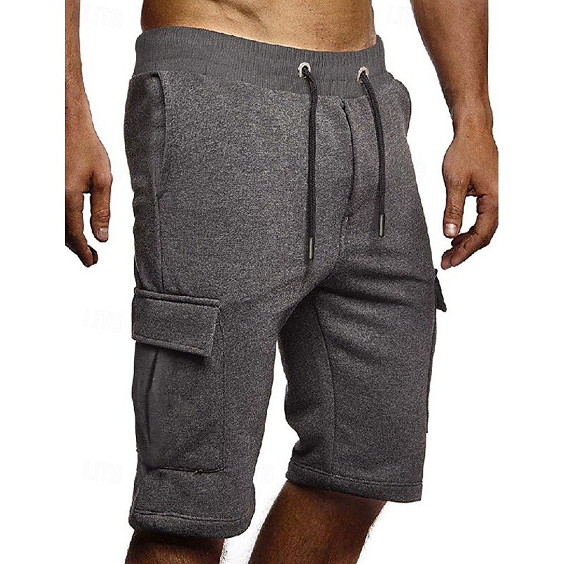 Men's Cargo Shorts Sweat Shorts Shorts Bermuda shorts Drawstring Elastic Waist Multi Pocket Plain Comfort Soft Knee Length Party Outdoor Daily Fashion Streetwear Black Dark Gray Micro-elastic3