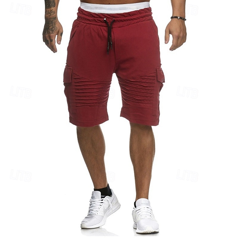 Men's Cargo Shorts Sweat Shorts Drawstring Elastic Waist Multi Pocket Plain Comfort Wearable Casual Daily Holiday Sports Fashion Black White4