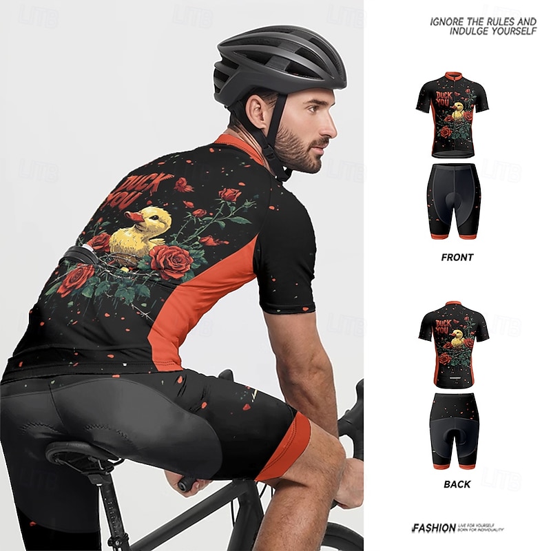 Men's Cycling Jersey with Shorts Cartoon Floral Botanical Short Sleeve Bike Clothing Suit with 3 Rear Pockets Mountain Bike MTB Road Bike Cycling Front Zipper Sweat wicking Comfortable Breathable3