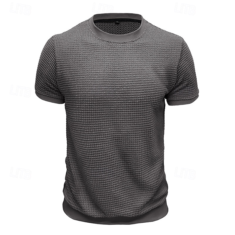 Men's T Shirt Tee Short Sleeve Shirt Tee Top Short Sleeve Crew Neck Summer Plain Fashion Designer Basic Jacquard Vacation Street Going out Apricot Black White Top Tee for Men2