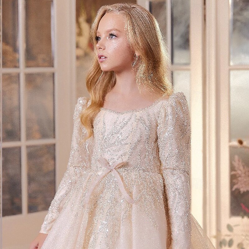 Flower Girl Dress Girls' Formal Dress First Communion Dress Wedding Attire Party Dress Formal Wedding Party Princess Sweet Christmas Carnival Ruched Solid Color Strapless Crew Neck Light Yellow 44