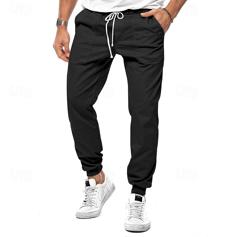 Men's Cargo Pants Cargo Trousers Joggers Trousers Drawstring Elastic Waist Front Pocket Plain Comfort Soft Full Length Party Business Daily Fashion Streetwear Black White