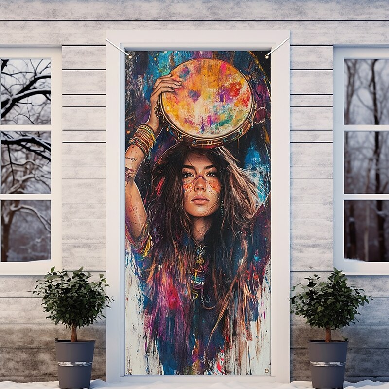 Bohemian Art Woman Door Decorations Door Covers Door Tapestry Door Curtain Decoration Backdrop Indoor/Outdoor Door Banner for Front Door Farmhouse4