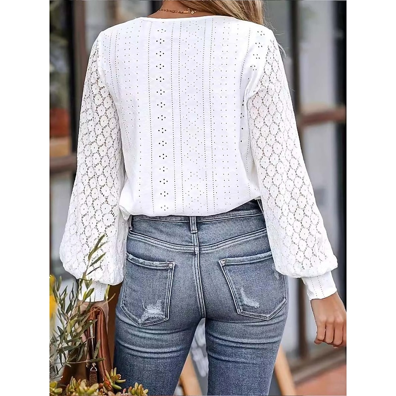 Women's Dressy Tops Elegant Long Sleeve V Neck Regular Tops Black White Summer Spring4