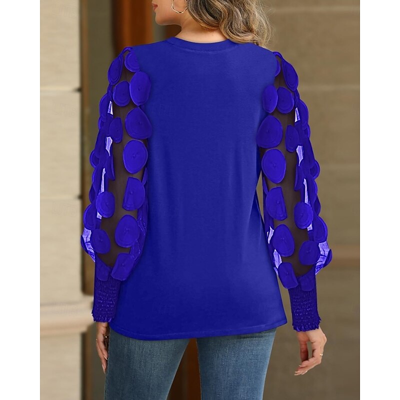 Blouse Women's 6 black Black+white+grey Black Lace Flower / Plants Lace Print Daily Elegant Round Regular Fit S4