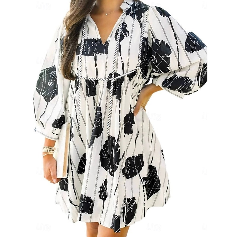 Women's Mini Dress Casual Dress Stylish Casual Vacation Daily Regular Fit Floral Long Sleeve V Neck Black Red Green Summer3