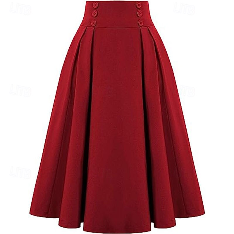 Retro Vintage 1950s Rockabilly Long Length Swing Skirt Solid Color Fancy Dress Women's Masquerade Casual Daily Wear Tea Party Adults' Skirt3