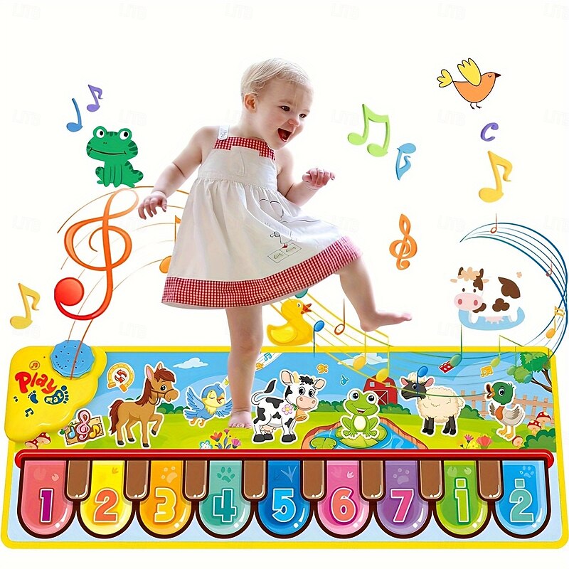 Multicolor Interactive Floor Piano Keyboard - 24 Sounds Musical Mat, Polyester Animal Design Carpet Blanket, Toys, Touch